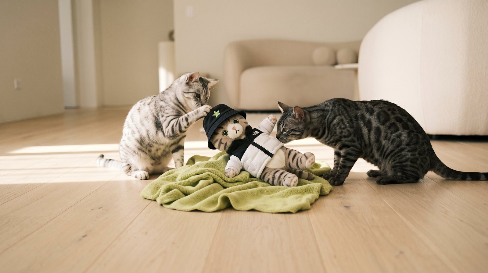 Two cats with the Catify mascot